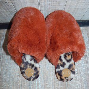 ANTHROPOLOGIE SLIPPERS COZY SUPER SOFT FAUX FUR TERRACOTTA L/XL